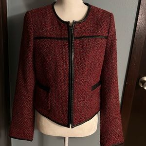GUC Gorgeous Red Gray and Black Short Jacket with Faux Leather Trim Size Medium
